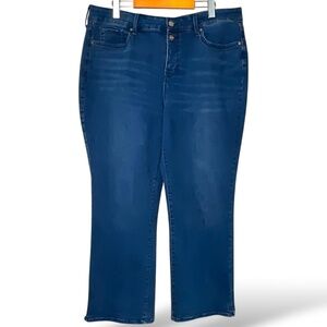 NYDJ Marilyn Straight High Rise Dark Wash Lift Tuck Snap Close Jeans Sz 14
